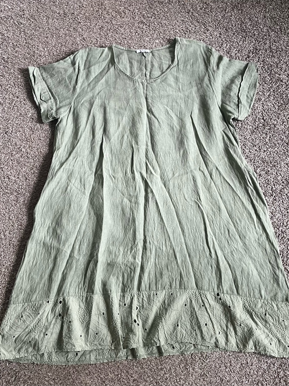 Rosemarine 100% Linen Short Sleeve Dress Green 3X Boho Cottagecore Lagenlook